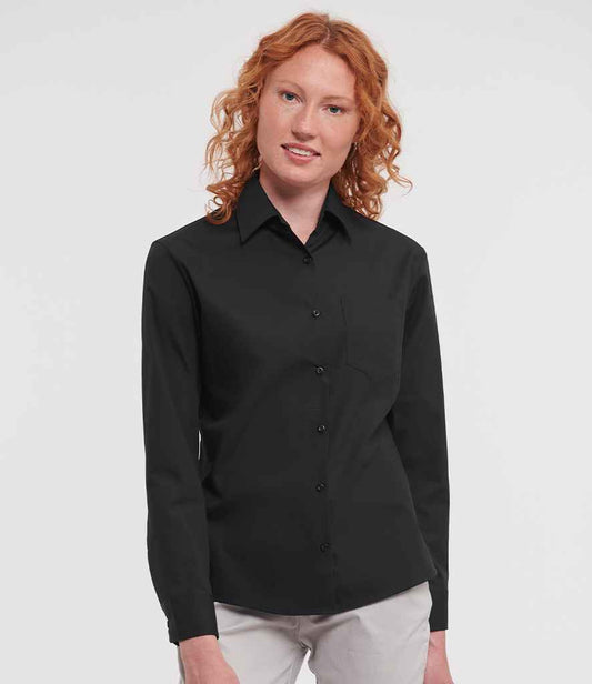 Russell Collection Ladies Long Sleeve Easy Care Cotton Poplin Shirt | Black