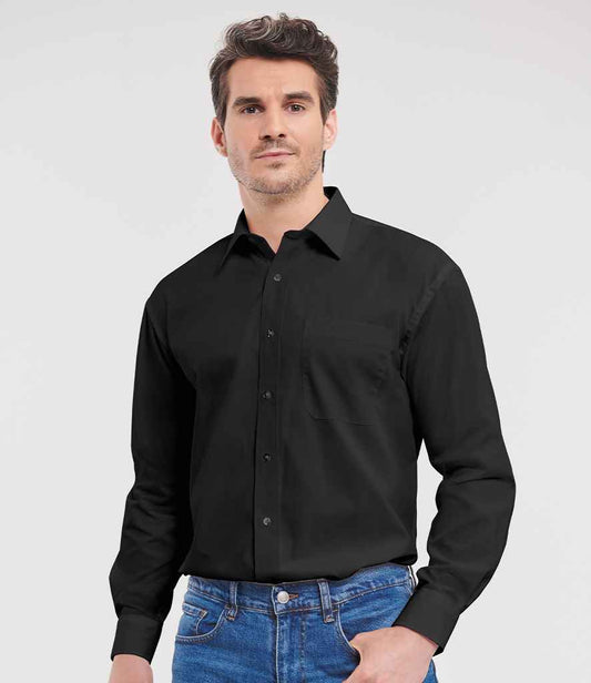 Russell Collection Long Sleeve Easy Care Cotton Poplin Shirt | Black