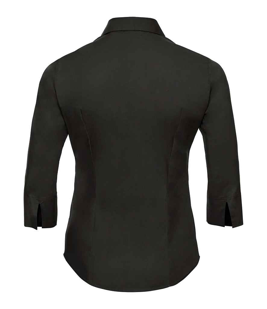 Russell Collection Ladies 3/4 Sleeve Easy Care Fitted Shirt | Black