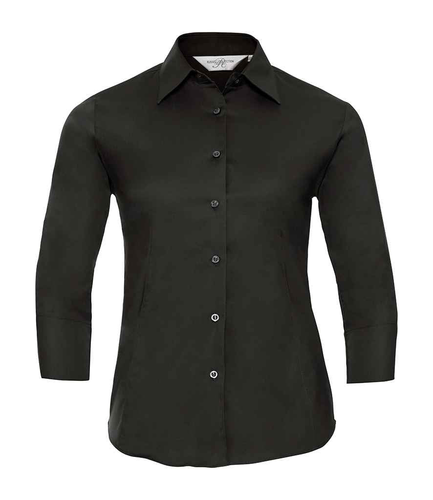 Russell Collection Ladies 3/4 Sleeve Easy Care Fitted Shirt | Black