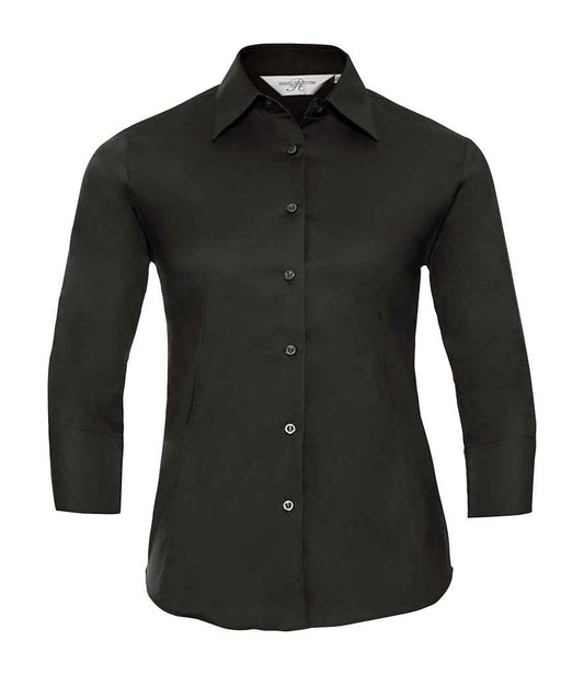 Russell Collection Ladies 3/4 Sleeve Easy Care Fitted Shirt | Black
