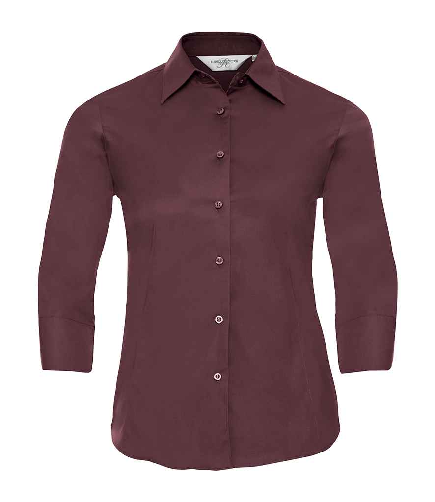 Russell Collection Ladies 3/4 Sleeve Easy Care Fitted Shirt | Port
