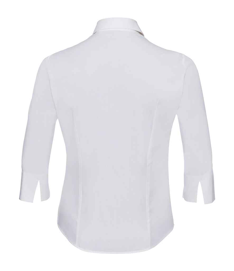 Russell Collection Ladies 3/4 Sleeve Easy Care Fitted Shirt | White