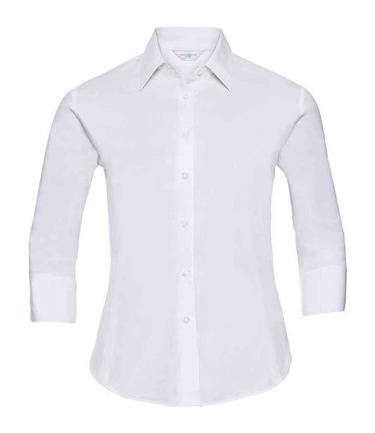 Russell Collection Ladies 3/4 Sleeve Easy Care Fitted Shirt | White