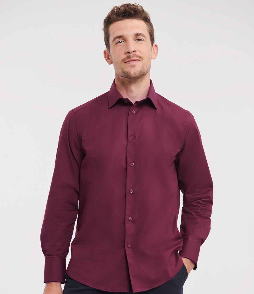 Russell Collection Long Sleeve Easy Care Fitted Shirt | Port
