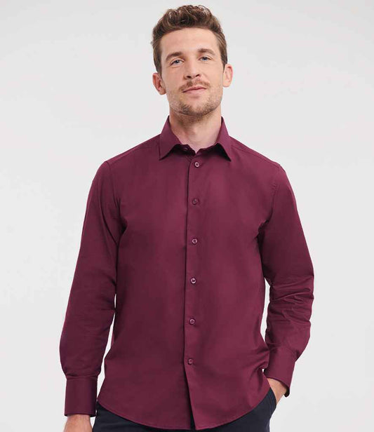 Russell Collection Long Sleeve Easy Care Fitted Shirt | Port