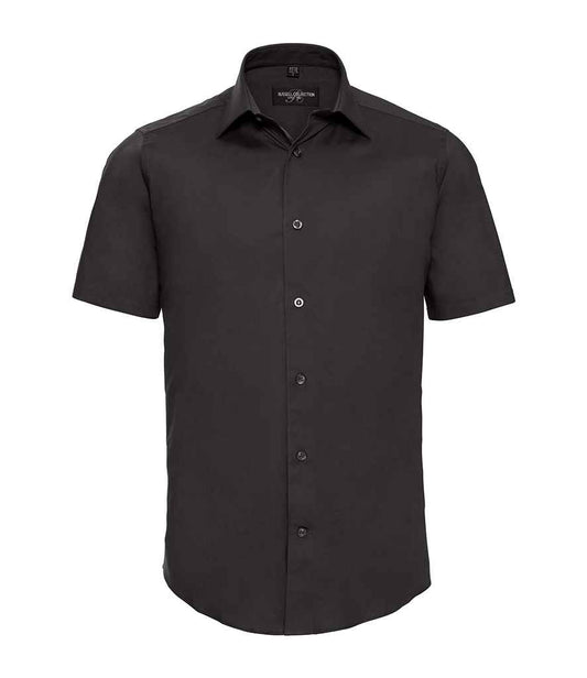 Russell Collection Short Sleeve Easy Care Fitted Shirt | Black