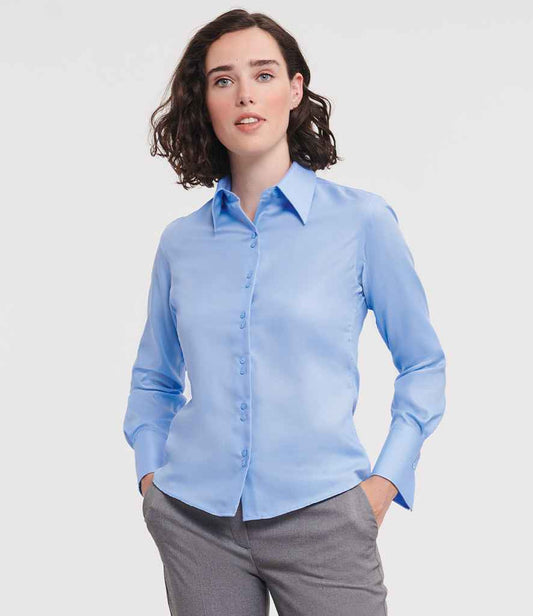 Russell Collection Ladies Long Sleeve Ultimate Non-Iron Shirt | Bright Sky