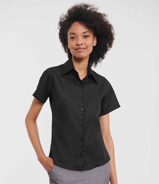 Russell Collection Ladies Short Sleeve Ultimate Non-Iron Shirt | Black