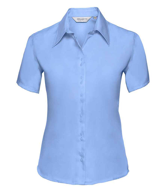 Russell Collection Ladies Short Sleeve Ultimate Non-Iron Shirt | Bright Sky