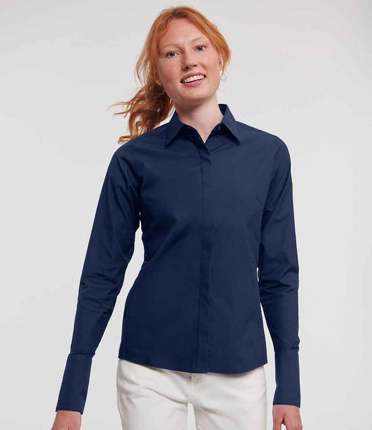Russell Collection Ladies Ultimate Stretch Shirt | Bright Navy
