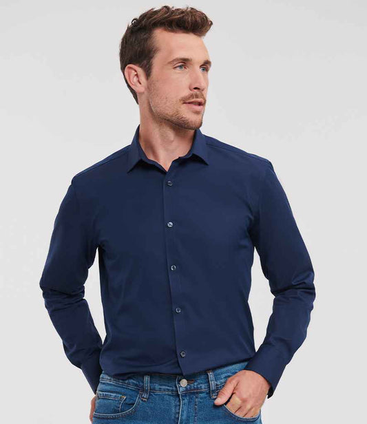 Russell Collection Long Sleeve Ultimate Stretch Shirt | Bright Navy