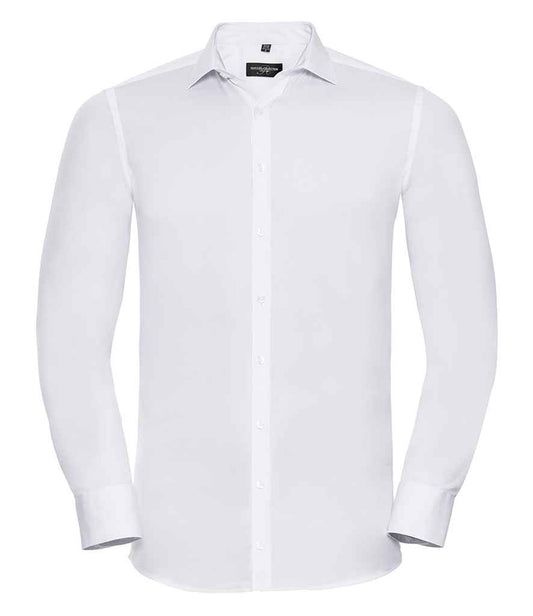 Russell Collection Long Sleeve Ultimate Stretch Shirt | White