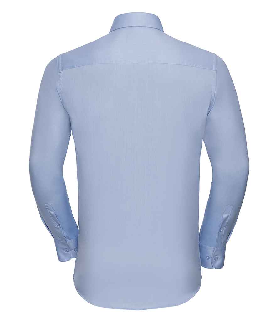 Russell Collection Long Sleeve Herringbone Shirt | Light Blue