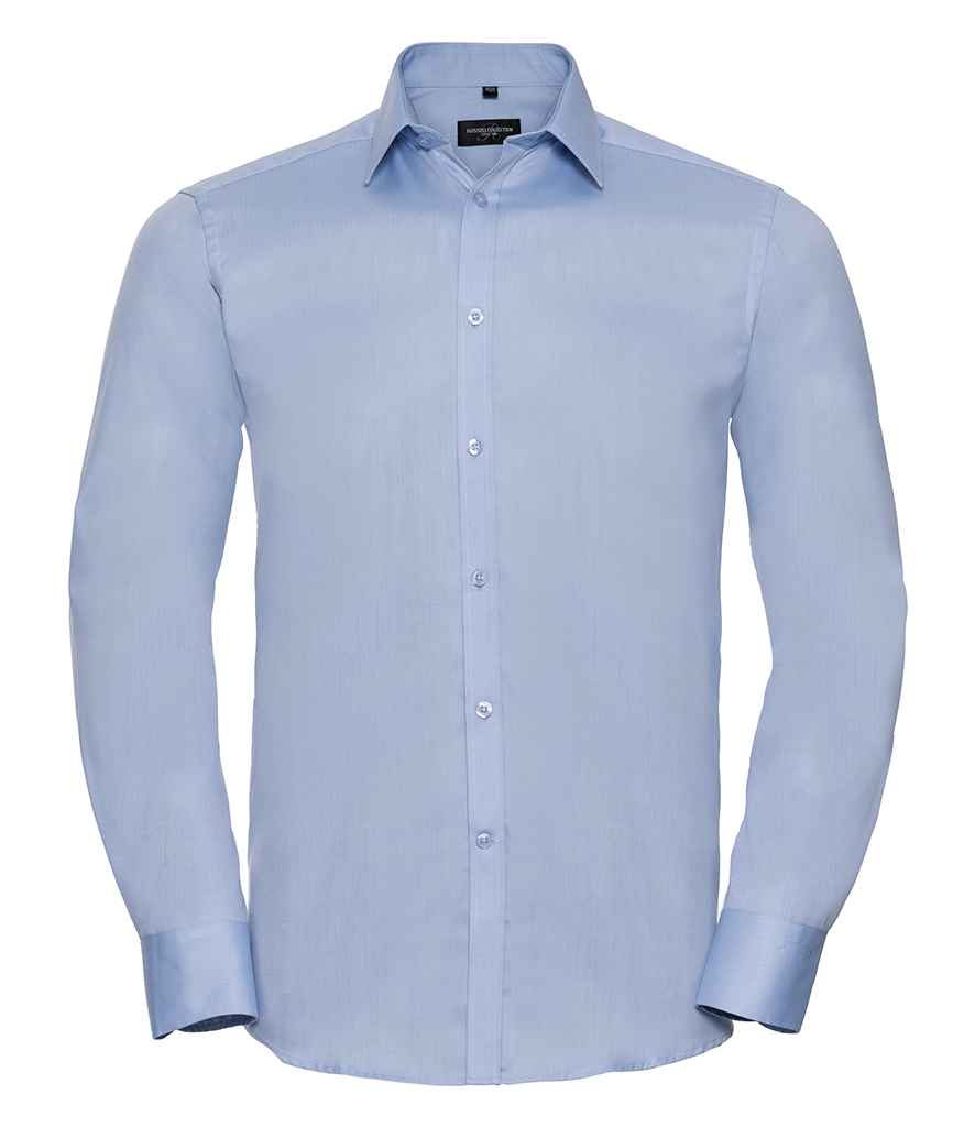 Russell Collection Long Sleeve Herringbone Shirt | Light Blue