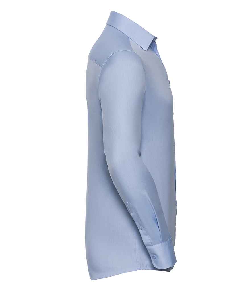 Russell Collection Long Sleeve Herringbone Shirt | Light Blue