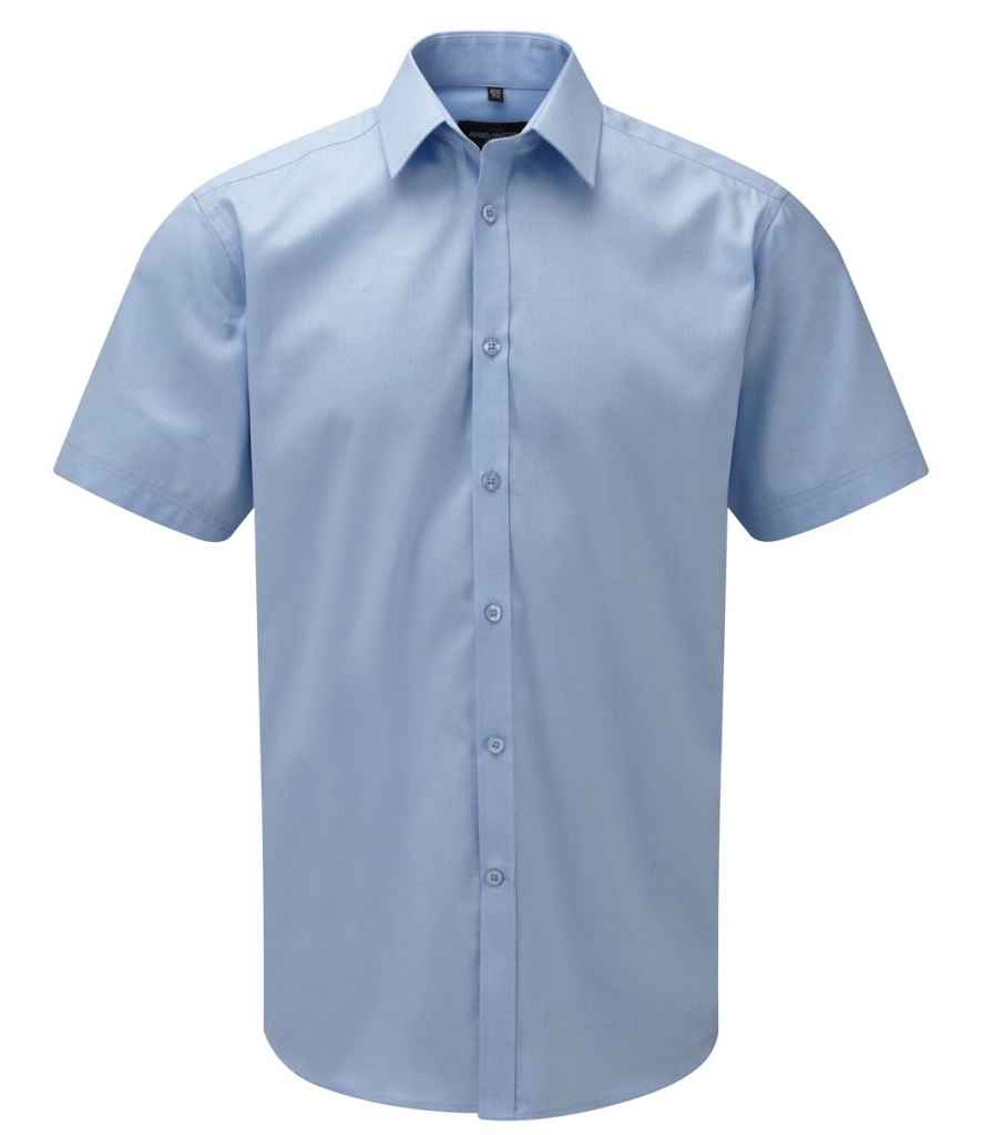 Russell Collection Short Sleeve Herringbone Shirt | Light Blue