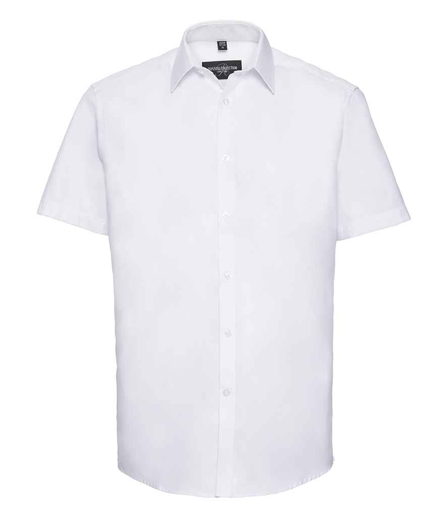 Russell Collection Short Sleeve Herringbone Shirt | White