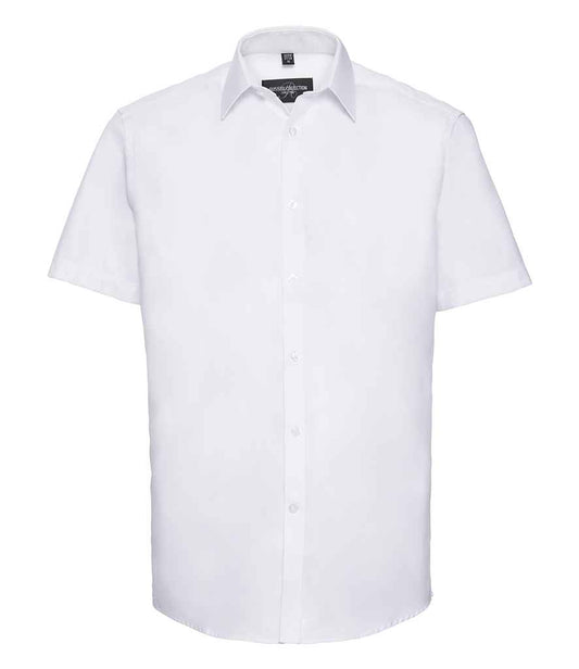 Russell Collection Short Sleeve Herringbone Shirt | White