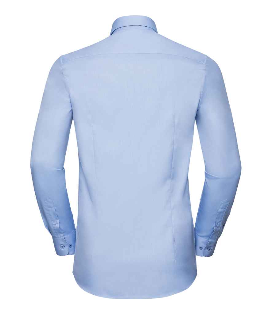 Russell Collection Long Sleeve Contrast Herringbone Shirt | Light Blue/Mid Blue