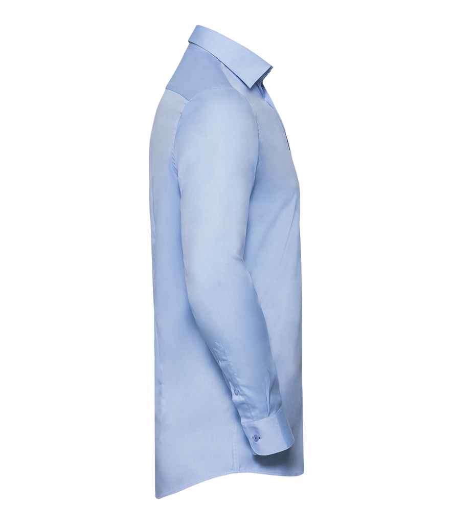Russell Collection Long Sleeve Contrast Herringbone Shirt | Light Blue/Mid Blue