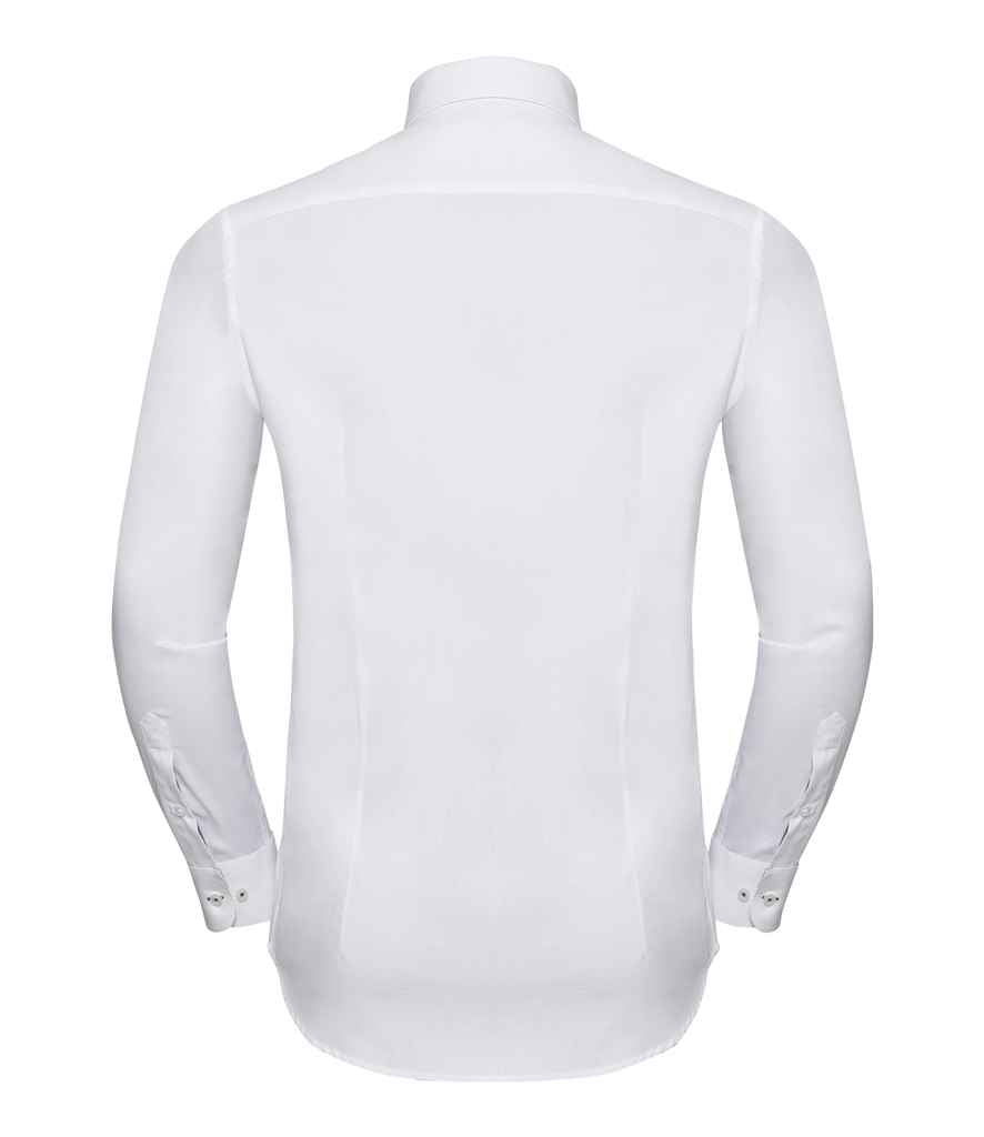 Russell Collection Long Sleeve Contrast Herringbone Shirt | White/Silver