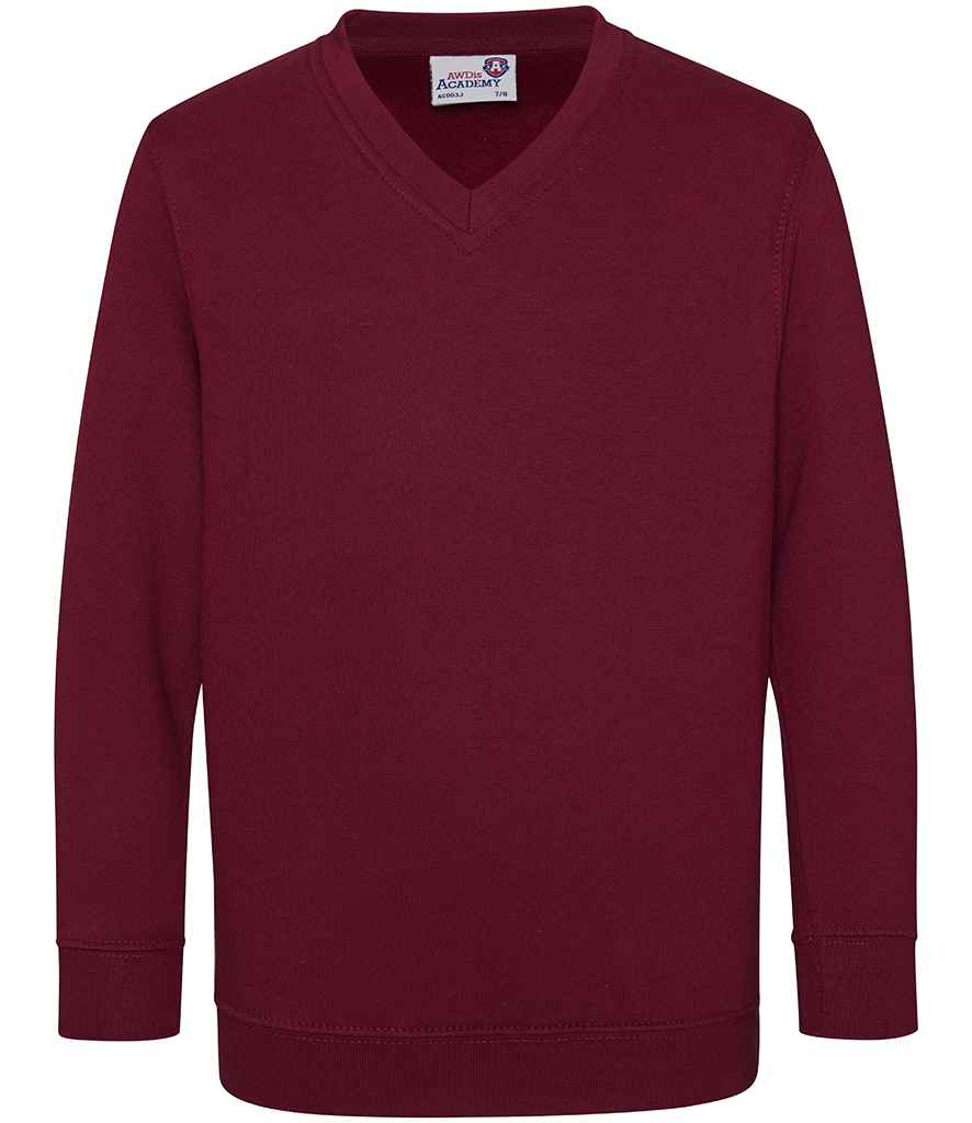 AWDis Academy Kids V Neck Sweatshirt | Burgundy