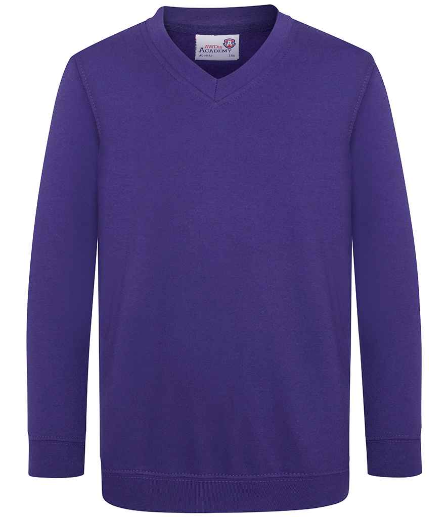 AWDis Academy Kids V Neck Sweatshirt | Purple
