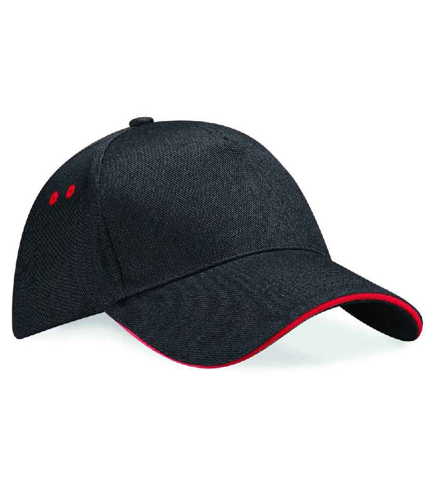 Beechfield Ultimate 5 Panel Cap with Sandwich Peak | Black/Classic Red