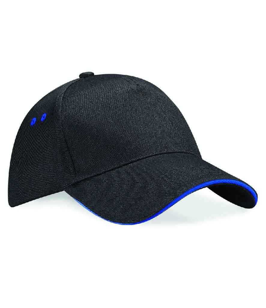 Beechfield Ultimate 5 Panel Cap with Sandwich Peak | Black/Bright Royal