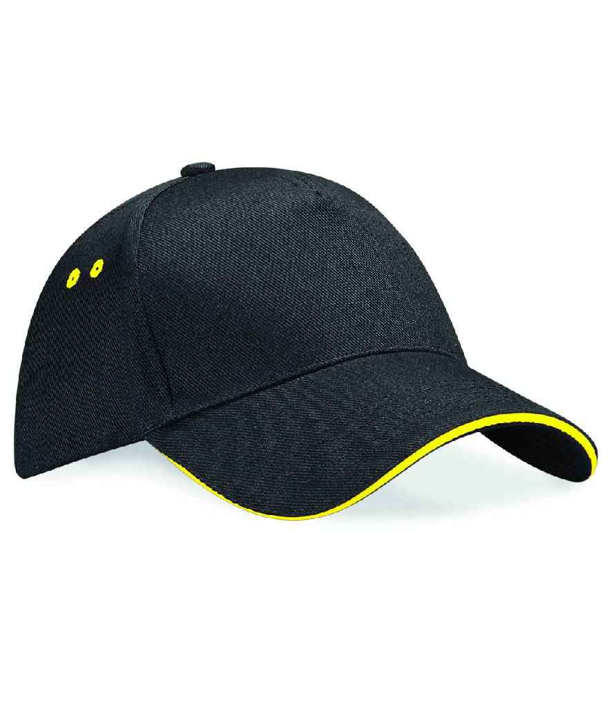Beechfield Ultimate 5 Panel Cap with Sandwich Peak | Black/Yellow