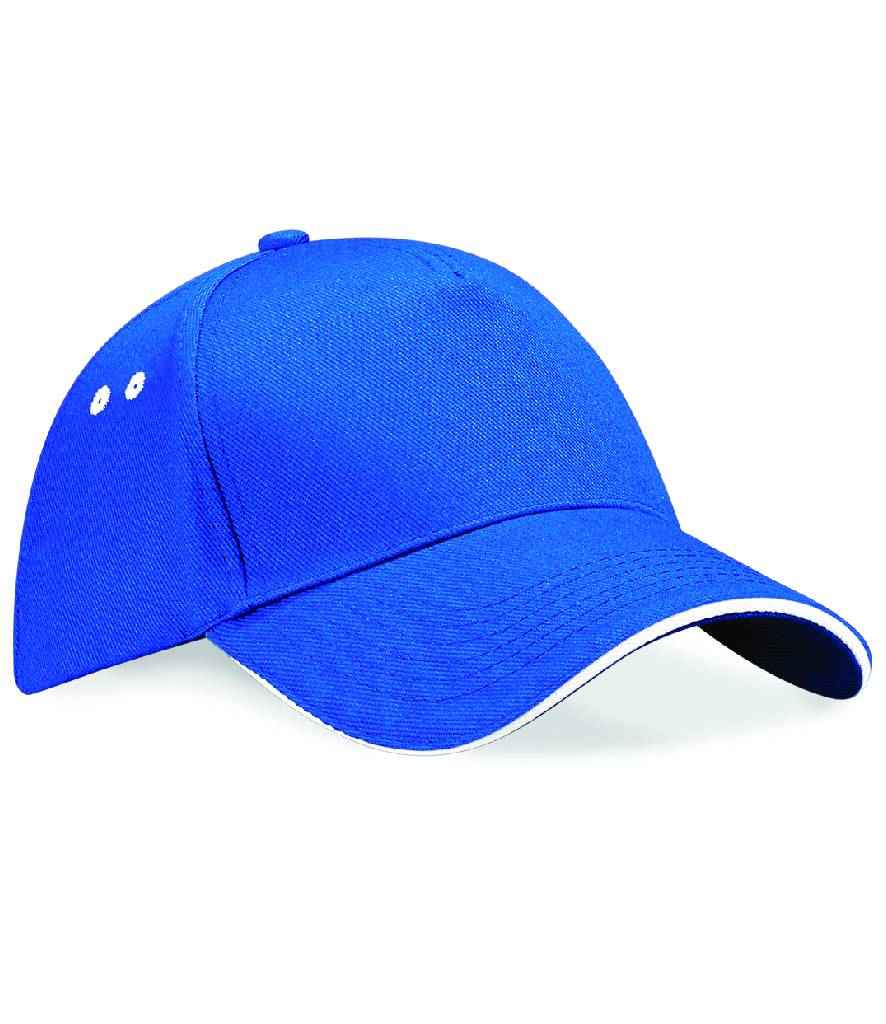 Beechfield Ultimate 5 Panel Cap with Sandwich Peak | Bright Royal/White