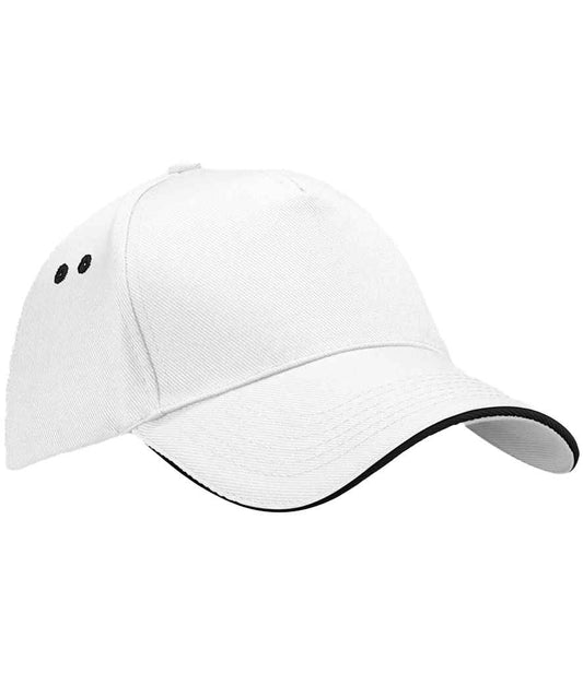 Beechfield Ultimate 5 Panel Cap with Sandwich Peak | White/Black