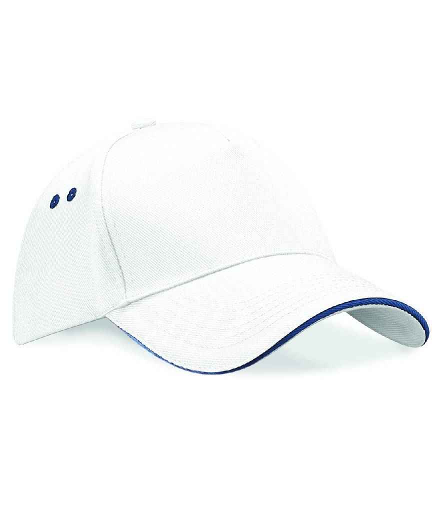 Beechfield Ultimate 5 Panel Cap with Sandwich Peak | White/French Navy