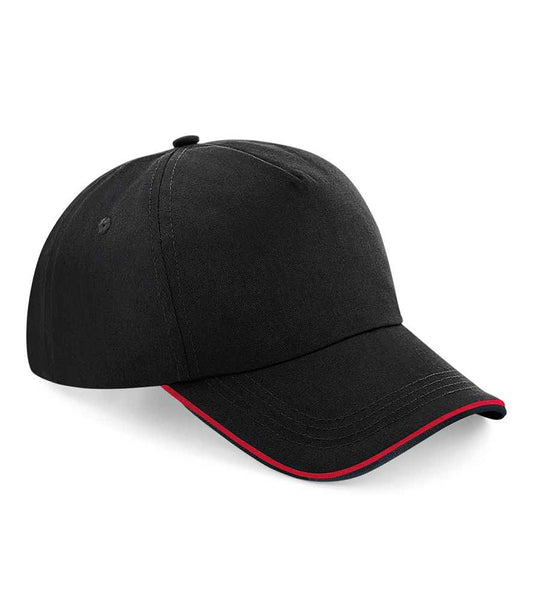 Beechfield Authentic Piped 5 Panel Cap | Black/Classic Red