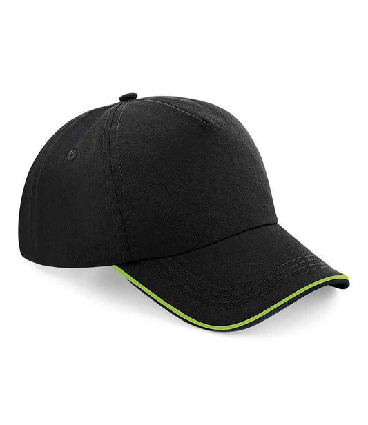 Beechfield Authentic Piped 5 Panel Cap | Black/Lime Green