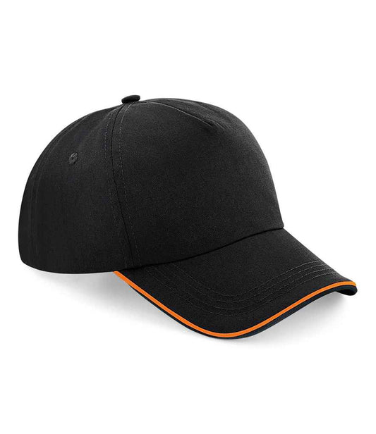 Beechfield Authentic Piped 5 Panel Cap | Black/Orange