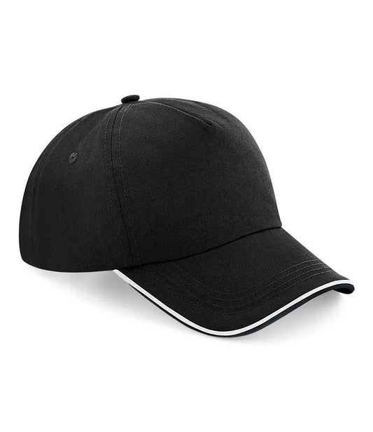 Beechfield Authentic Piped 5 Panel Cap | Black/White