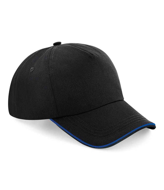Beechfield Authentic Piped 5 Panel Cap | Black/Bright Royal