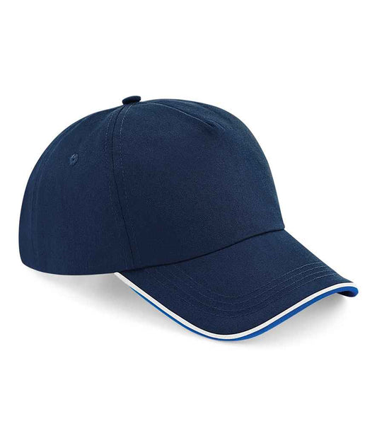 Beechfield Authentic Piped 5 Panel Cap | French Navy/Bright Royal/White