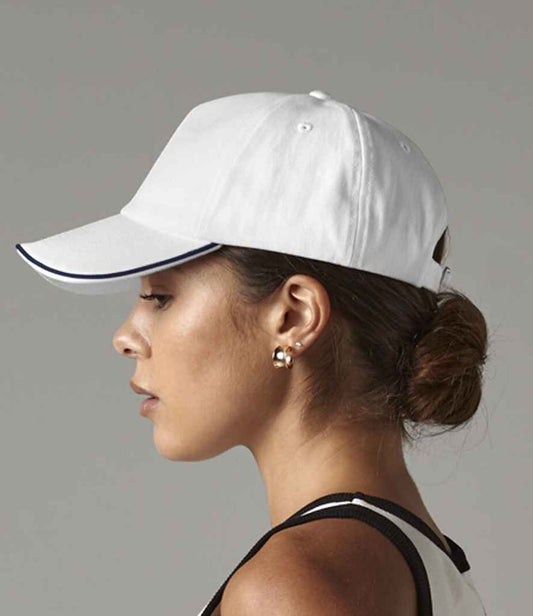 Beechfield Authentic Piped 5 Panel Cap | White/French Navy