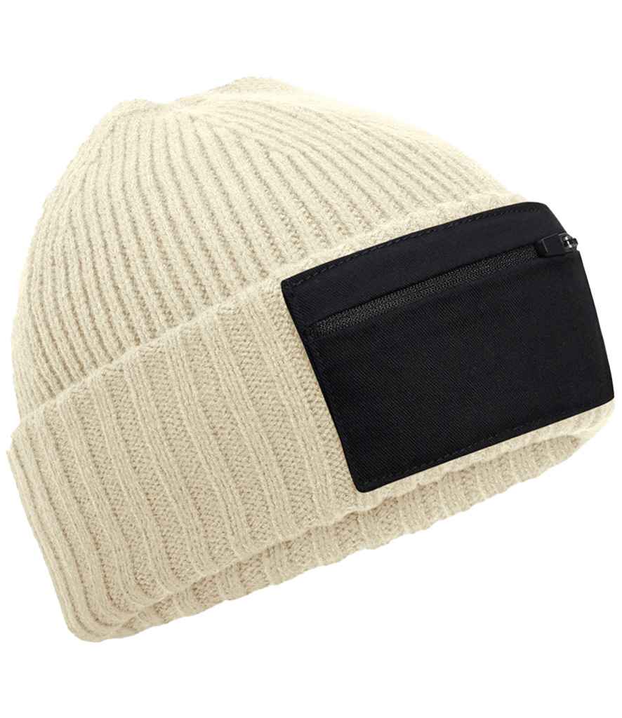 Beechfield Zip Patch Beanie | Sand/Black