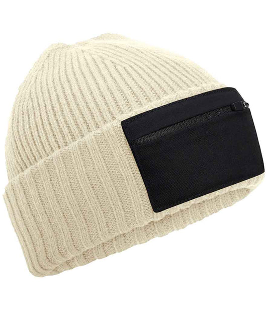 Beechfield Zip Patch Beanie | Sand/Black