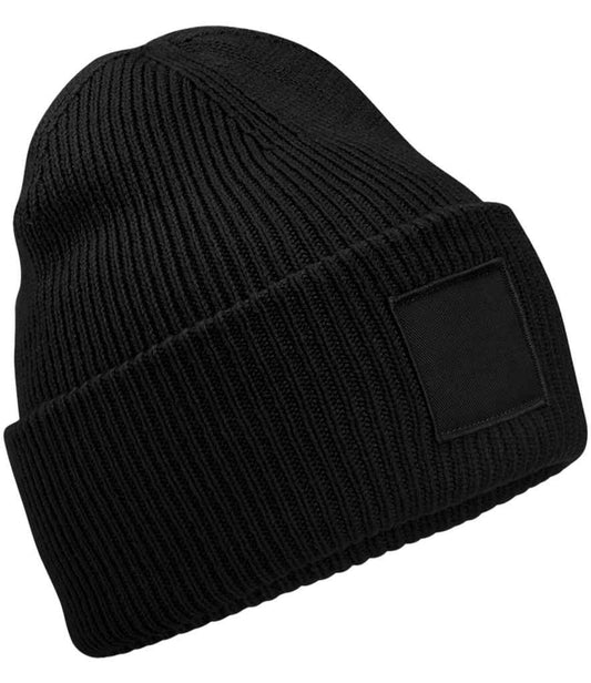 Beechfield Deep Cuff Tonal Patch Beanie | Black