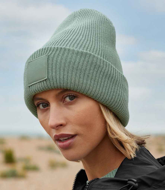 Beechfield Deep Cuff Tonal Patch Beanie | Dusty Green