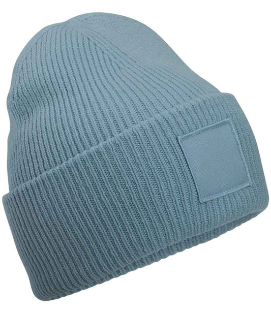 Beechfield Deep Cuff Tonal Patch Beanie | Dusty Blue