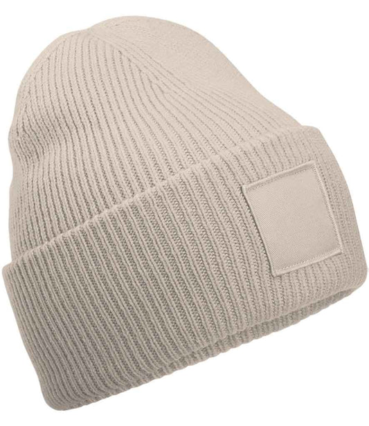 Beechfield Deep Cuff Tonal Patch Beanie | Natural Stone