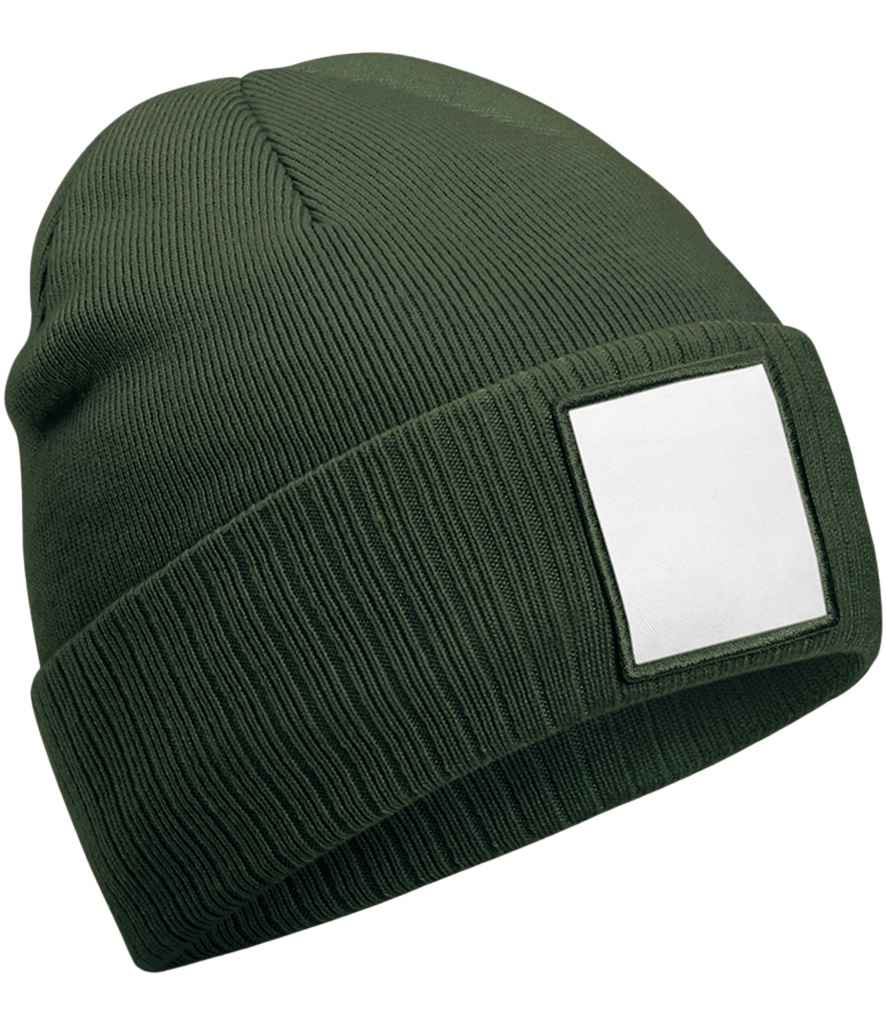 Beechfield Appliqué Patch Beanie | Olive Green/White