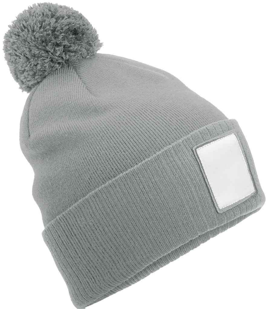 Beechfield Appliqué Patch Pom Beanie | Ash/White