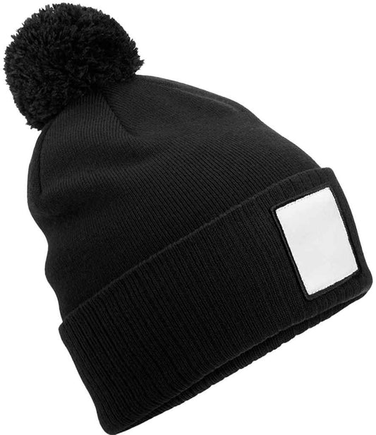 Beechfield Appliqué Patch Pom Beanie | Black/White